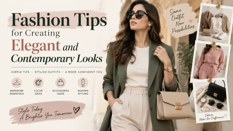 Fashion tips featured image showing elegant contemporary outfits, modern styling ideas, wardrobe essentials, and chic fashion looks