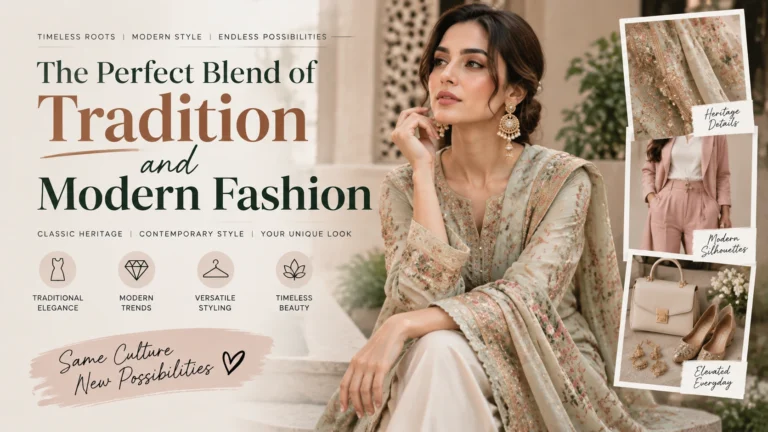 Traditional fashion meets modern style featuring elegant cultural outfits, contemporary designs, embroidery details, and stylish accessories