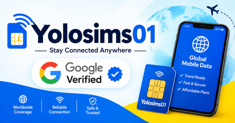 Yolosims01 eSIM with smartphone showing global mobile data and worldwide travel connectivity